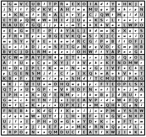 Alphadoku, 25X25 sudoku solution, symmetric, beginner No. 1