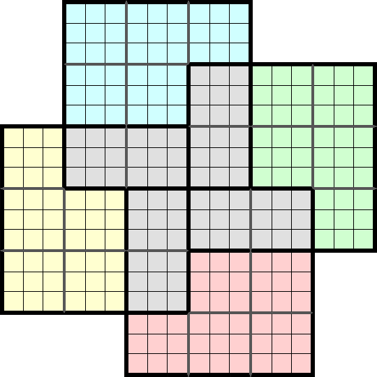 Bunter Hintergrund eines verschachtelten und asymmetrischen Sudoku-Puzzlespiels.